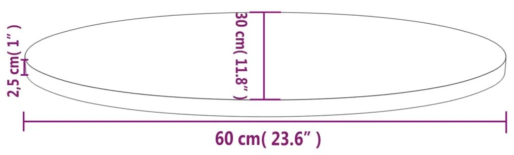 Tampo de mesa oval 60x30x2,5 cm madeira de pinho maciça