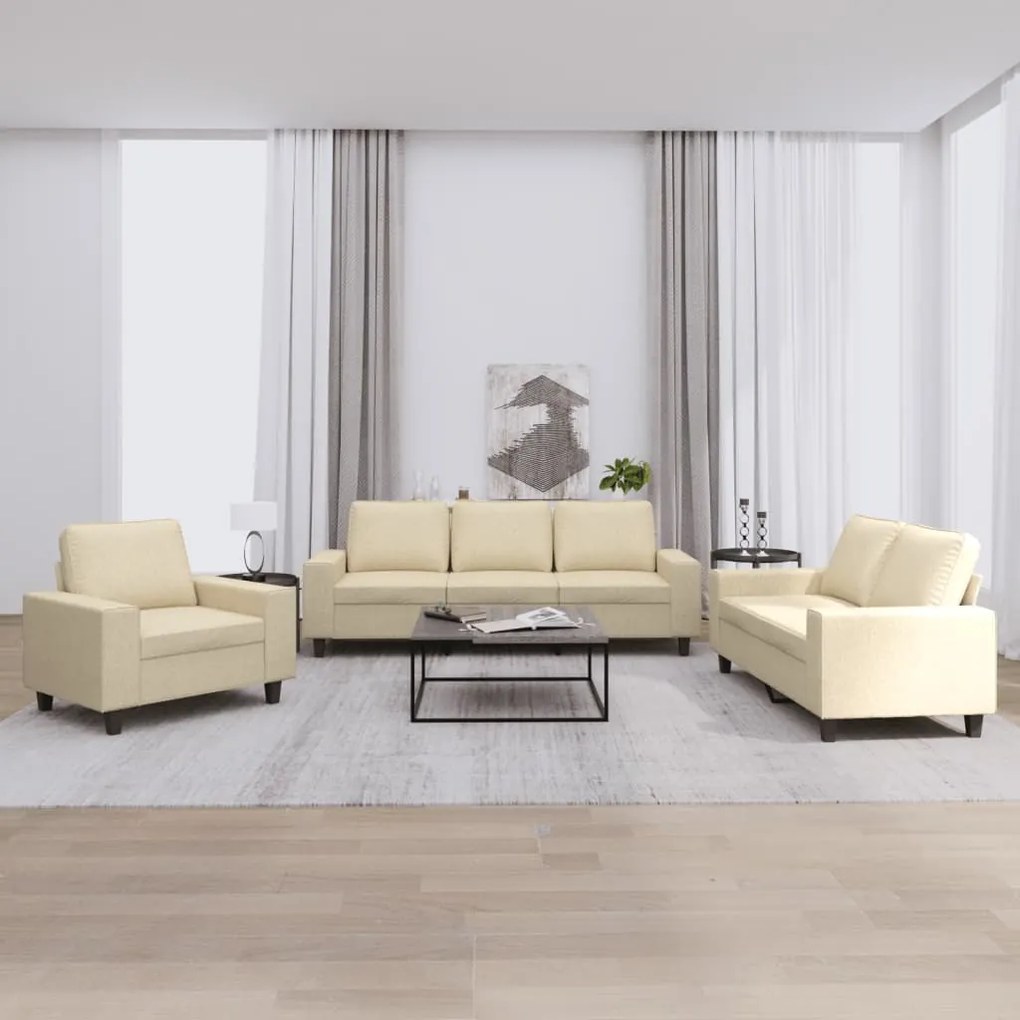 3 pcs conjunto de sofás tecido cor creme