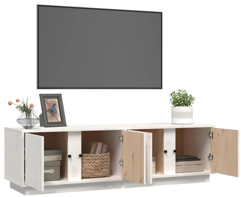 Móvel de TV 140x40x40 cm madeira de pinho maciça branco