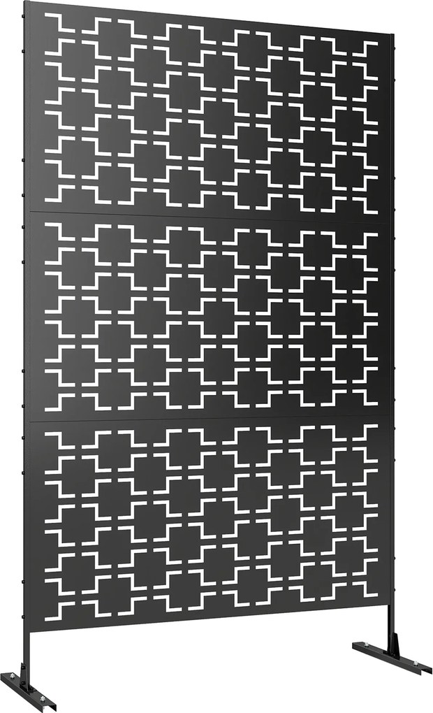 Biombo jardim decorativo de proteção visual para exterior 122 x 45 x 198 cm, com padrão geométrico perfurado em metal preto