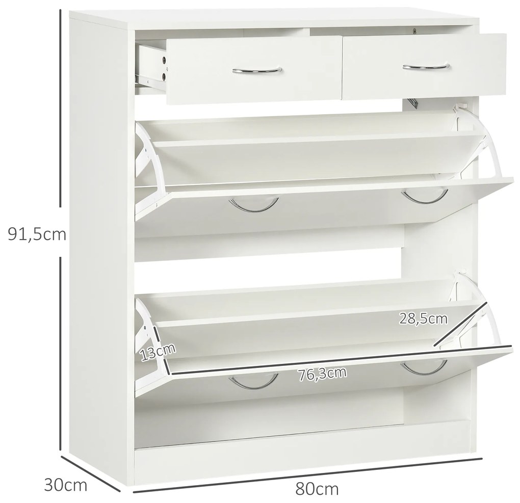 Sapateira Estreito com 2 Compartimentos e 2 Gavetas para 12 Pares de Sapatos 80x30x91,5 cm Branco