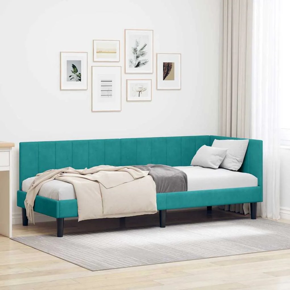 vidaXL Estrutura de Cama de Canto Turquesa 80 cm x 200 cm Veludo