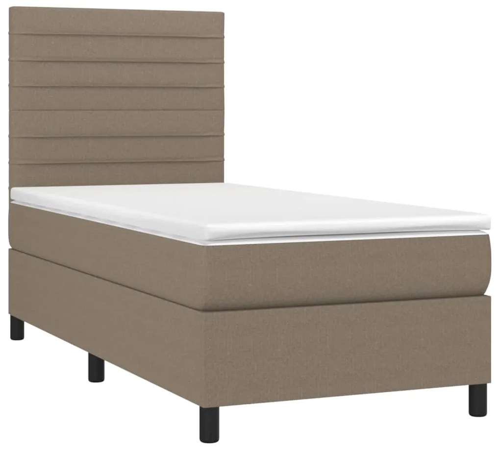 Cama box spring + colchão/LED 80x200cm tecido cinza-acastanhado