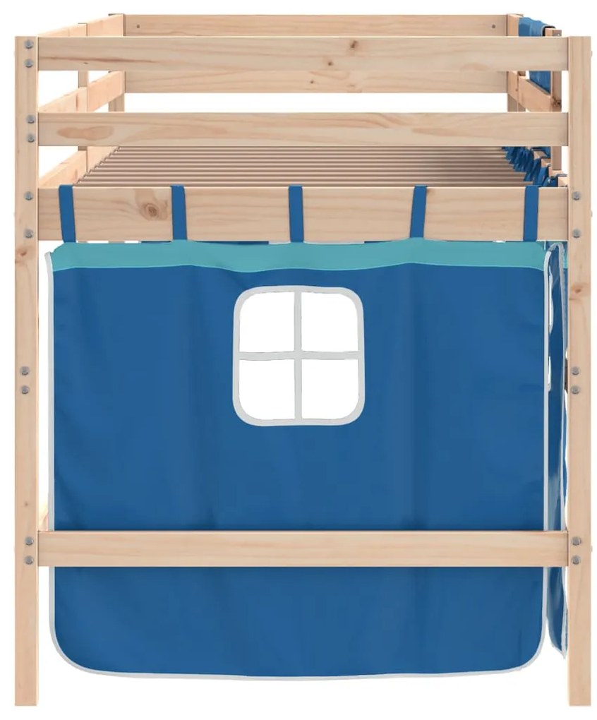Cama alta p/ criança c/ cortinas 90x200 cm pinho maciço azul