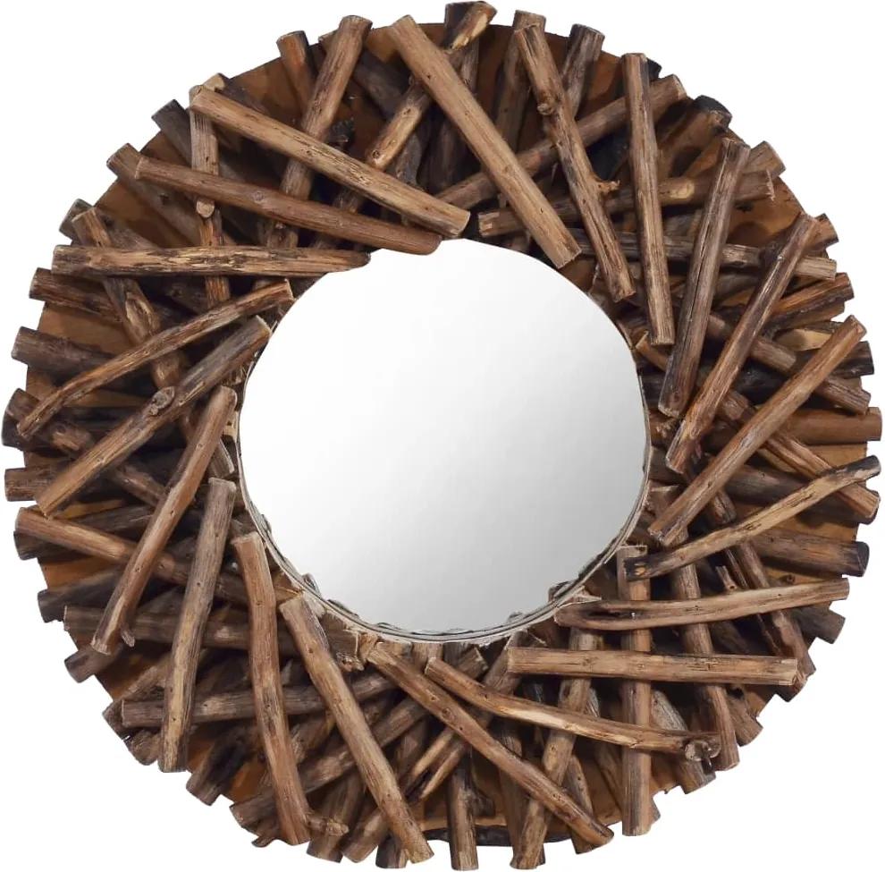 Espelho de parede redondo 40 cm madeira de teca