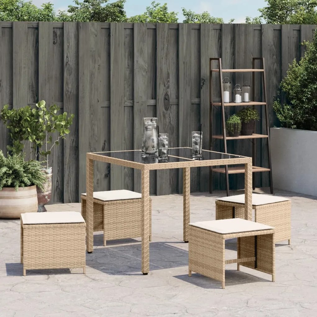 Bancos de jardim com almofadões 4 pcs 41x41x36 cm vime PE bege