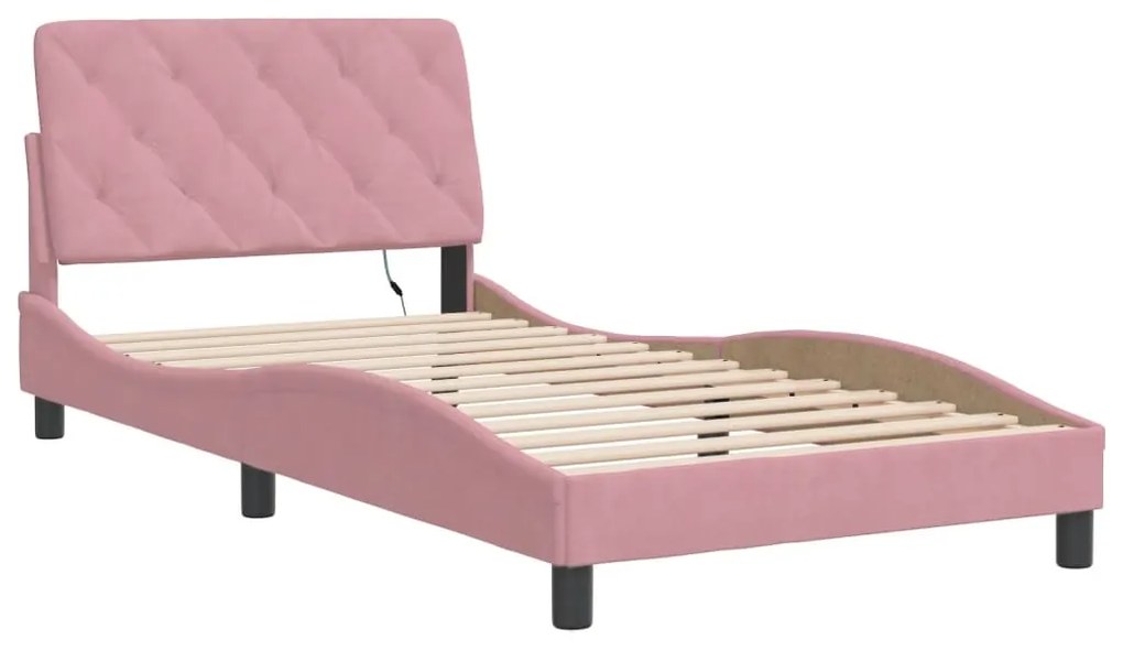 Estrutura de cama c/ luzes LED 100x200 cm veludo rosa