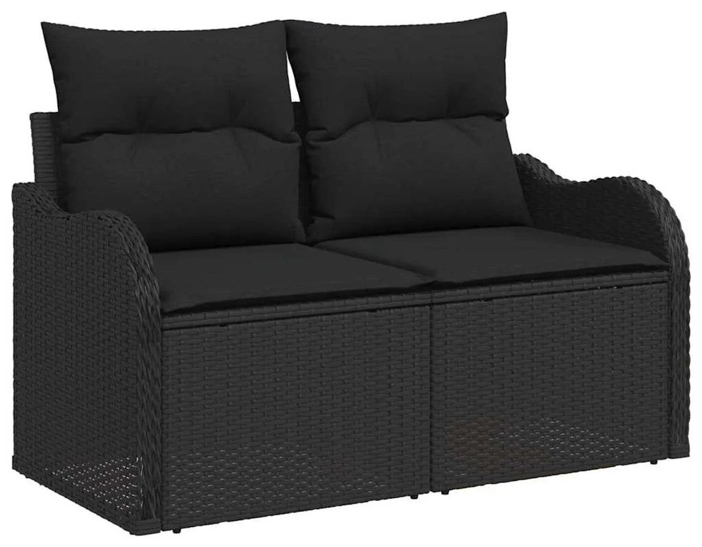 Conjunto de Sofá de Jardim com 8 Peças e Almofadas Pretas em Poly Ratt