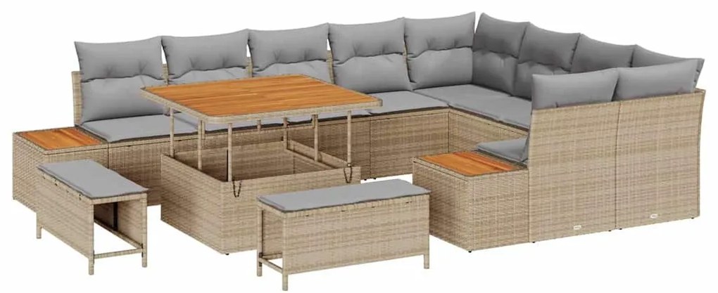 Conjunto de Sofá de Jardim vidaXL com Almofadas Bege Vime Poliéster Ac