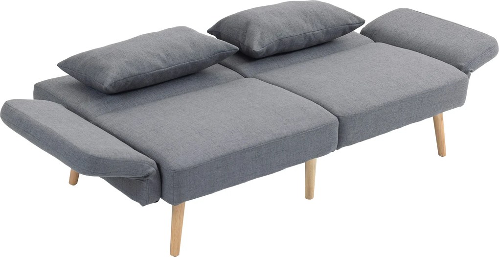Sofá-cama de 3 lugares de design 170 (L) x 83 (P) x 80 (A) cm, com encosto reclinável e braços ajustáveis, em tecido cinzento com efeito de linho