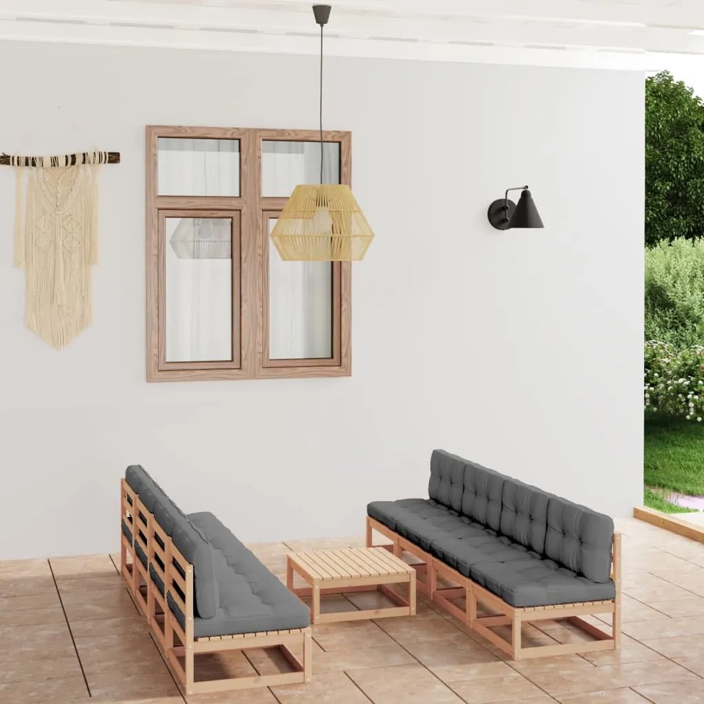vidaXL 9 pcs conjunto lounge de jardim c/ almofadões pinho maciço