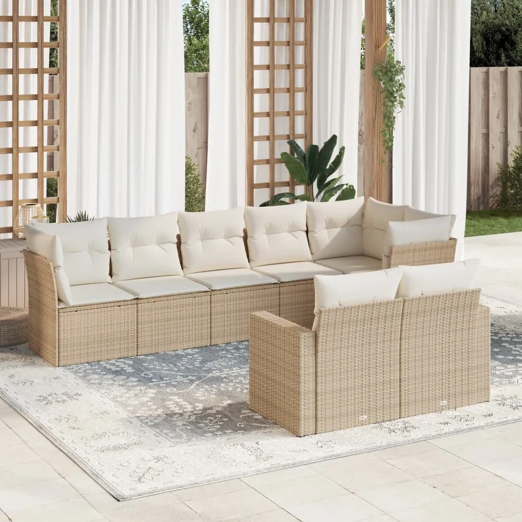 vidaXL 8 pcs conjunto de sofás p/ jardim com almofadões vime PE bege