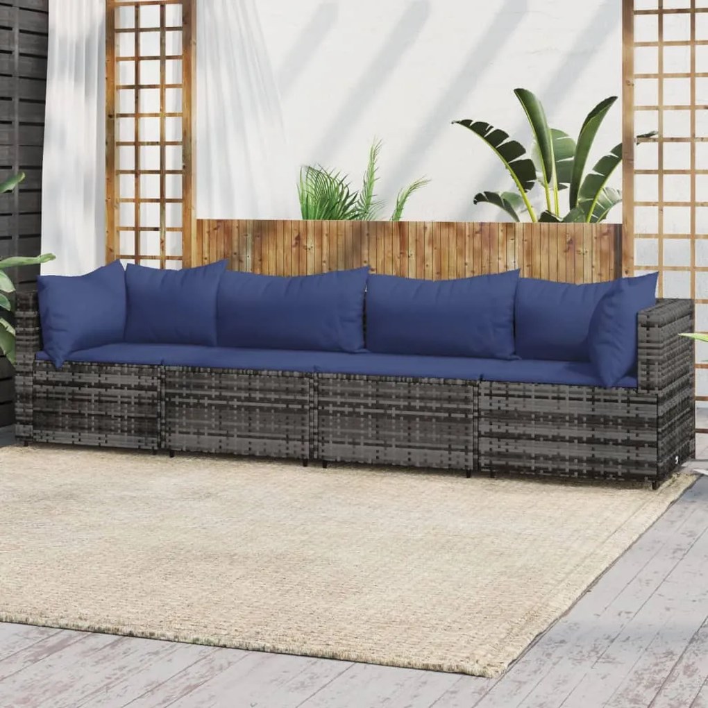vidaXL 4 pcs conjunto lounge de jardim c/ almofadões vime PE cinzento