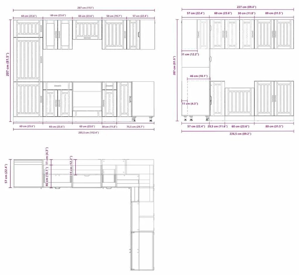 14 peças armário de cozinha conjunto Lucca concreto cinza