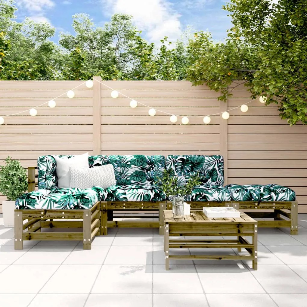 6 pcs conjunto lounge de jardim madeira de pinho impregnada