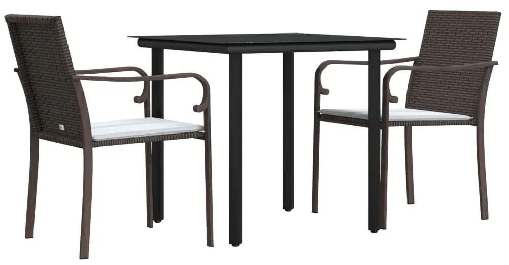 3 pcs conjunto de jantar p/ jardim c/ almofadões vime PE e aço