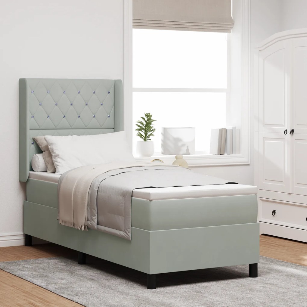 Cama Box vidaXL com Colchão &amp; Luz LED Cinza Claro 80x200 cm Veludo