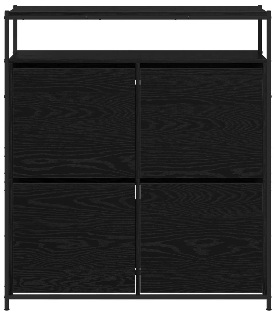 Gabinete de Sapatos com 4 Gavetas Basculantes Carvalho Preto 100x34x11