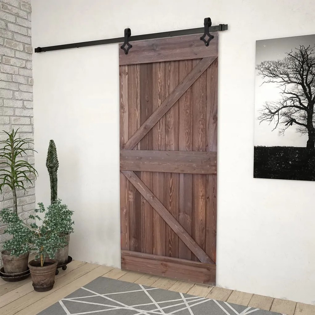 vidaXL Porta de correr com ferragens 100x210 cm pinho castanho-escuro