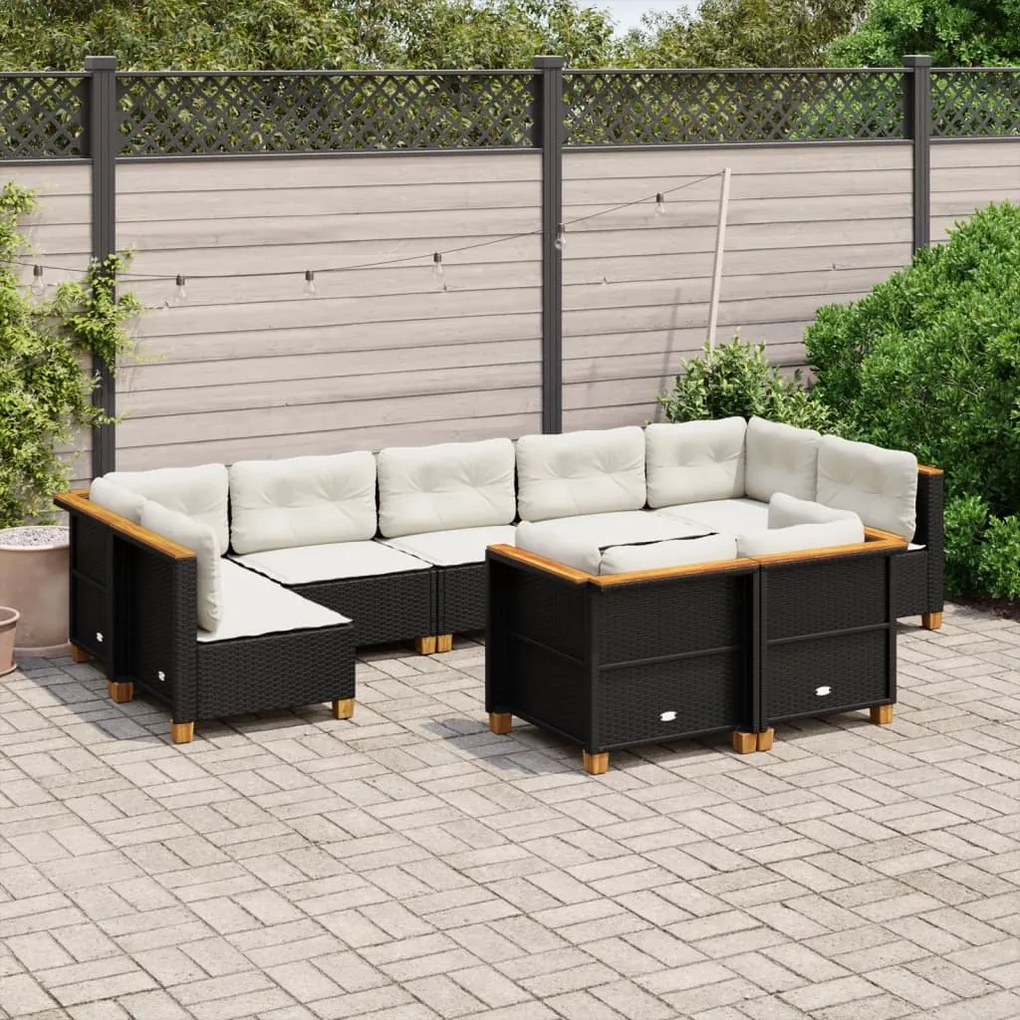 vidaXL 9 pcs conjunto de sofás p/ jardim c/ almofadões vime PE preto