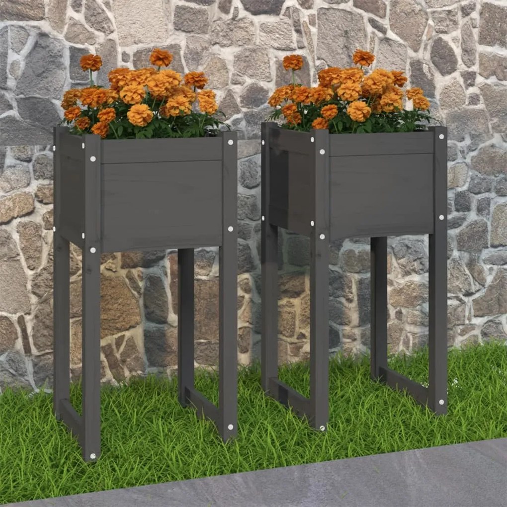 vidaXL Vasos/floreiras 2 pcs 40x40x81 cm pinho maciço cinzento