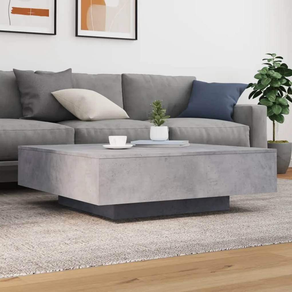 Mesa de centro com luzes LED 100x100x31 cm cinzento cimento