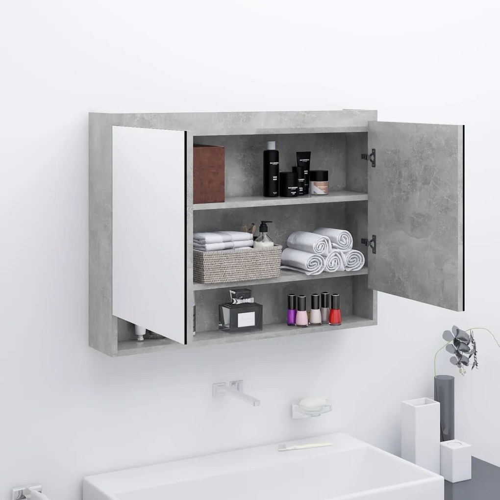 vidaXL Armário espelhado p/ casa de banho 80x15x60cm MDF cinza cimento