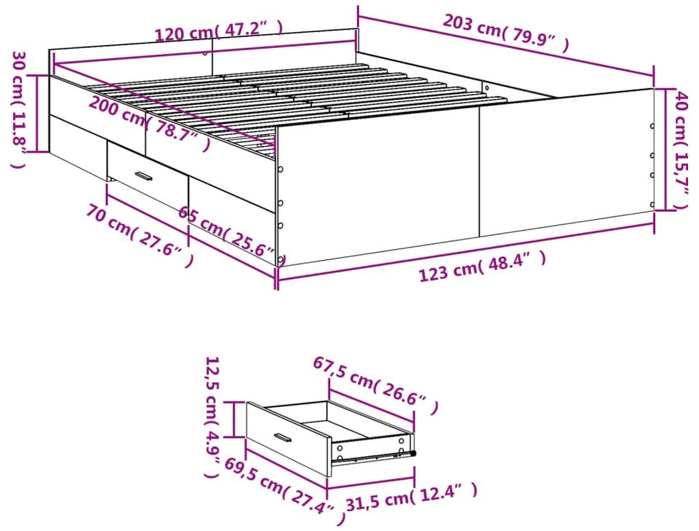 Estrutura de cama c/ gavetas 120x200 cm derivados madeira preto