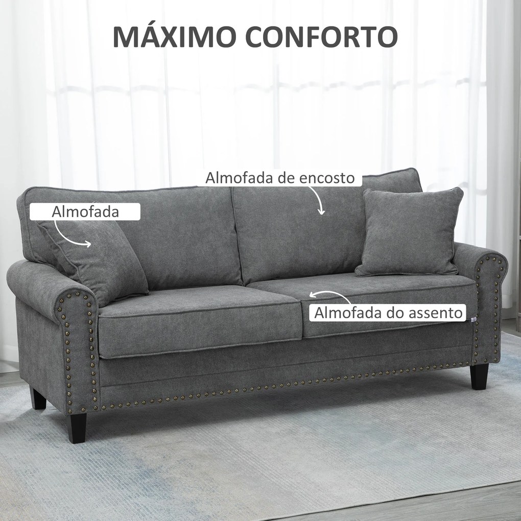 HOMCOM Sofá de 2 Lugares Sofá de Sala de Estar Moderno Estofado em Poliéster com 2 Almofadas Pés de Madeira de Borracha 196x80,5x89cm Cinza
