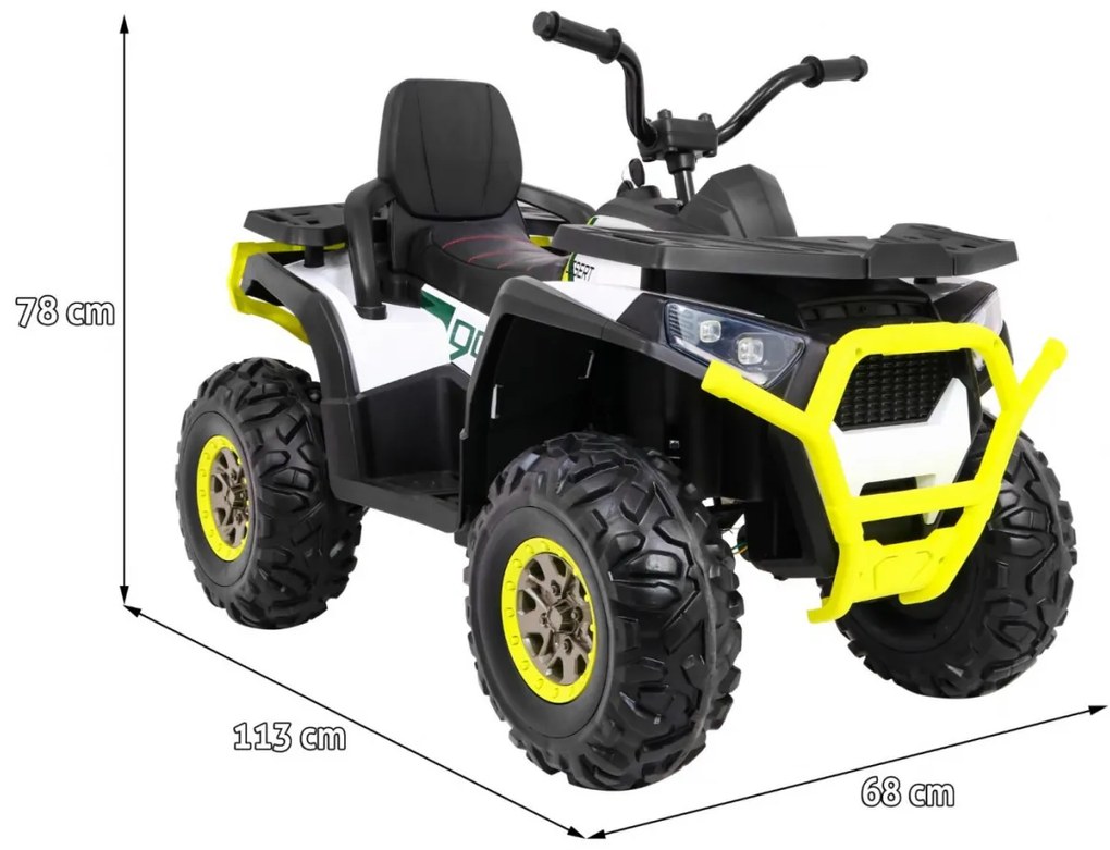 Moto 4 elétrica para crianças 12V 4x4 45W Deserto com Rodas Espuma EVA, Assento couro ecológico, som Crianças Até 30 kg Branca