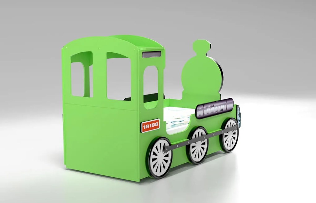 Cama para criança Comboio 205 x 120 x 130 cm, Com Luzes LED, Oferta colchão e estrado, capacidade de 100 kg, Verde