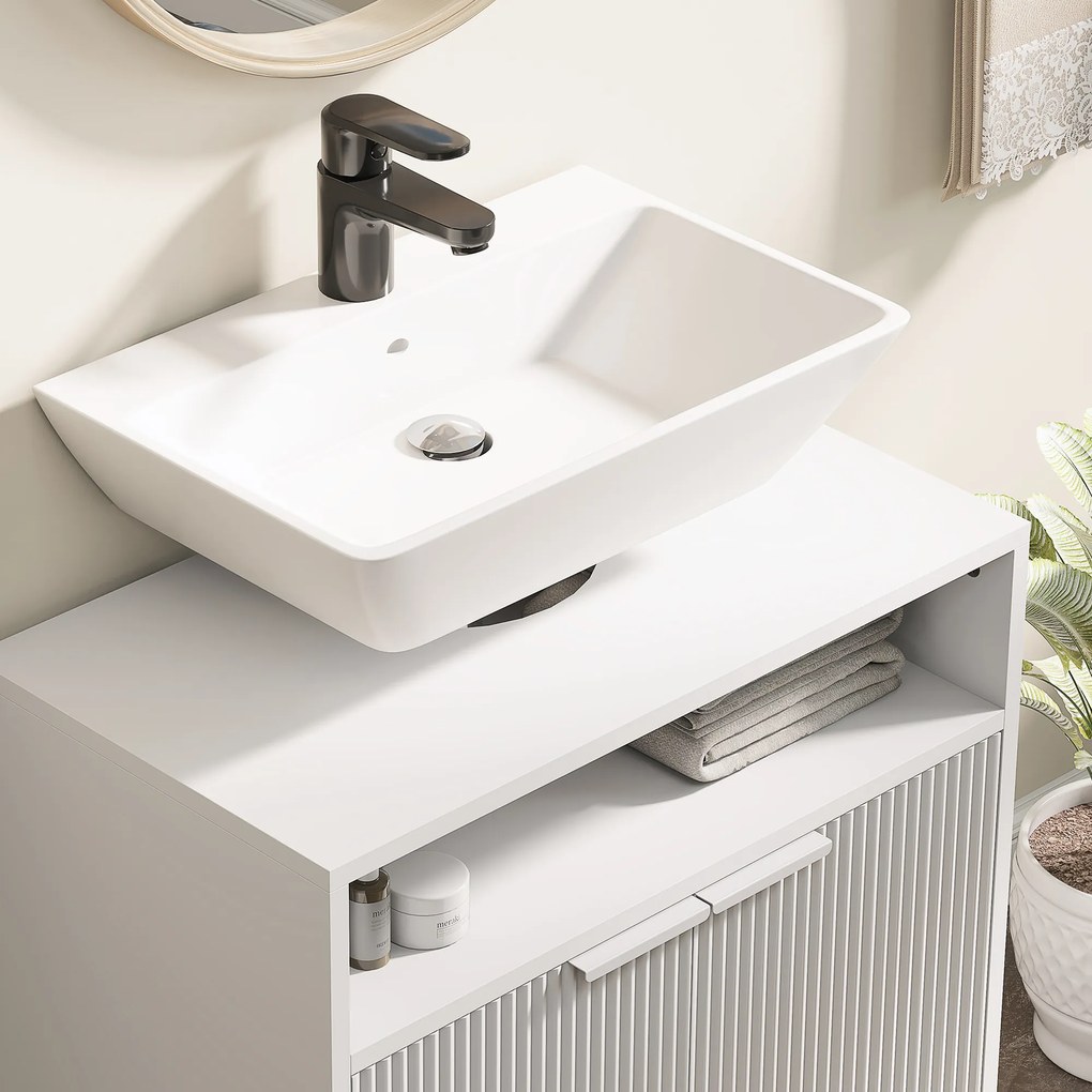 Móvel para Lavatório Pousar (NÃO INCLUIDO) com 2 Portas Canaladas para Lavatório com ou sem Pedestal 60x33x63 cm Branco