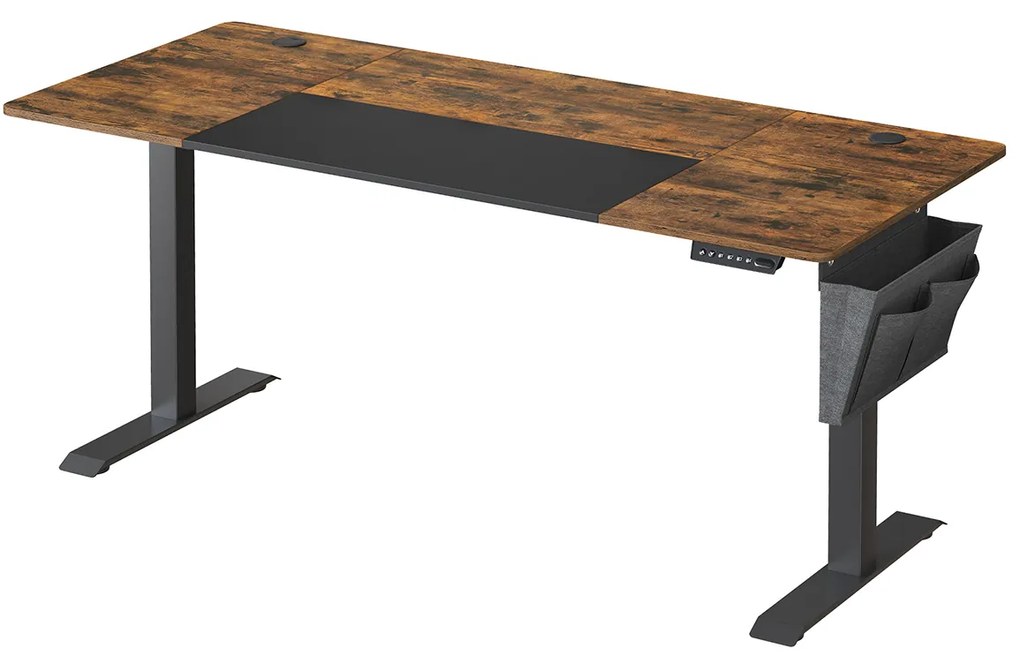 Mesa elétrica ajustável em altura SONGMICS, 70 x 160 x (72-120), totalmente ajustável, tampo emendado, função de memória com 4 alturas, marrom vintage/base preta LSD026X01