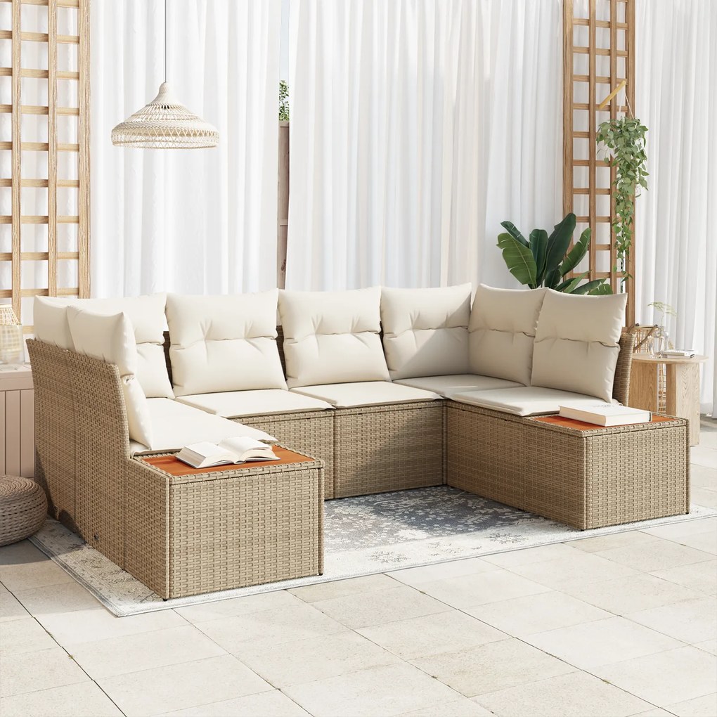 vidaXL Conjunto de Sofá de Jardim de 6 Peças com Almofadas Bege Vime Acácia