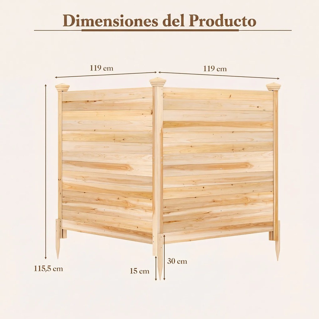 Conjunto de 2 Painéis de Privacidade para o Exterior  119 x 119 cm com Estacas Metálicas para Ar Condicionado, Caixote do Lixo de Jardim, Natural