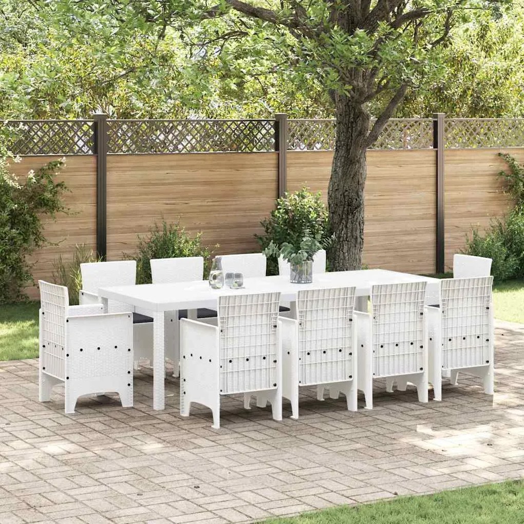 vidaXL Conjunto de Jantar de Jardim 11 pcs Branco 250 x 100 x 73 cm