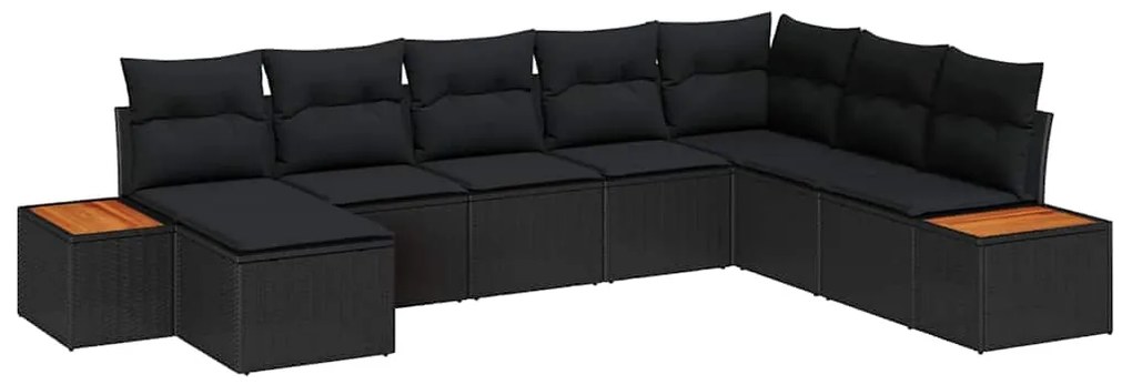 Conjunto de Sofás de Jardim de 8 Peças com Almofadas Preto Vime PE Acá