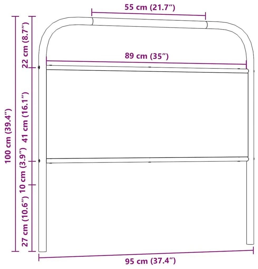 Cabeceira de cama 90 cm derivados madeira/aço carvalho sonoma