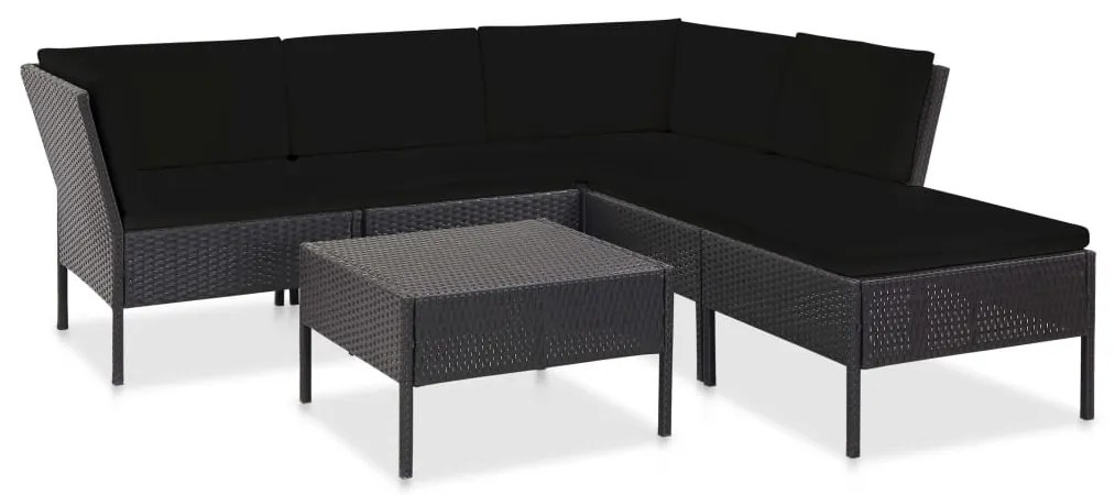 vidaXL 6 pcs conjunto lounge de jardim c/ almofadões vime PE preto