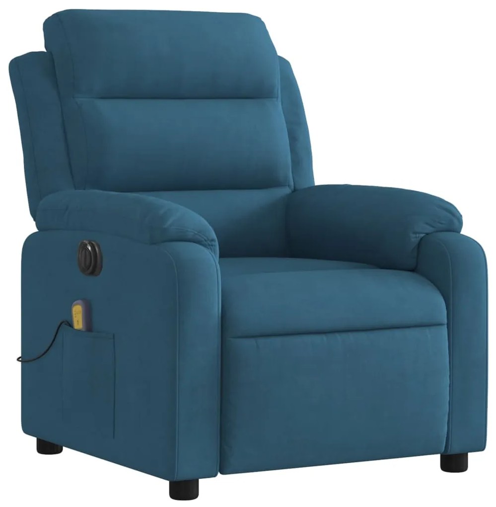 Poltrona de massagens reclinável elétrica veludo azul