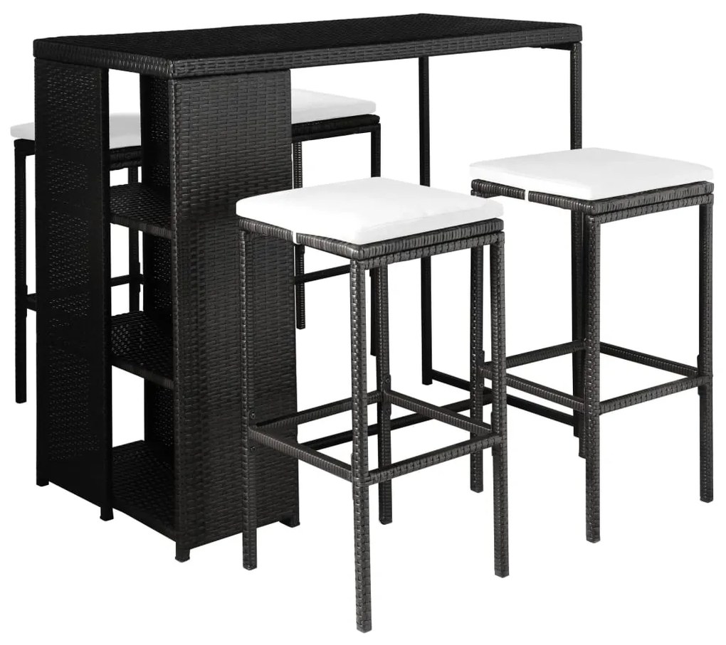 vidaXL 5 pcs conjunto jantar exterior com almofadões vime PE preto