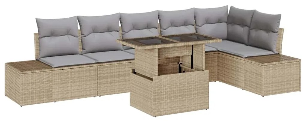 Sofá de Jardim Modular de 7 Peças com Almofadas Beges em Rattan Sintét
