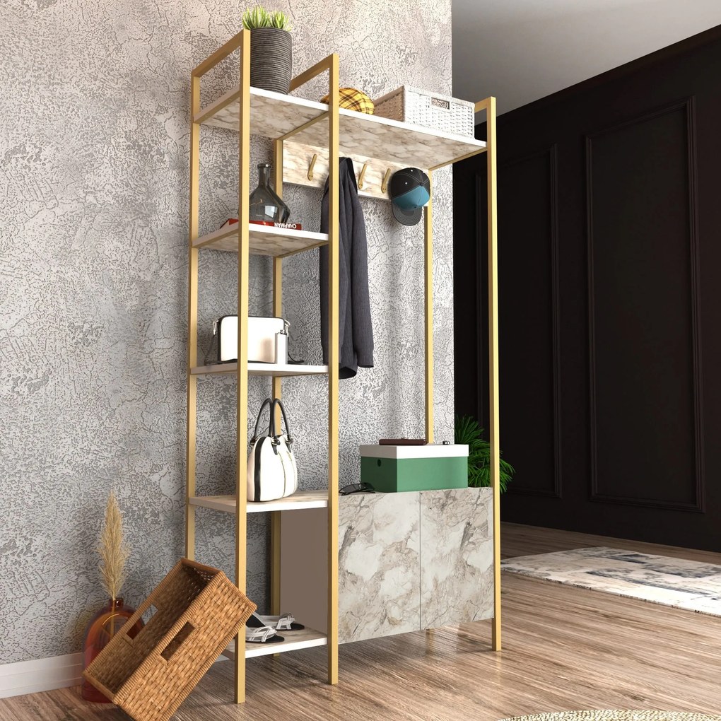 Hall Stand Doga – Branco e Dourado – 90x35x175 cm