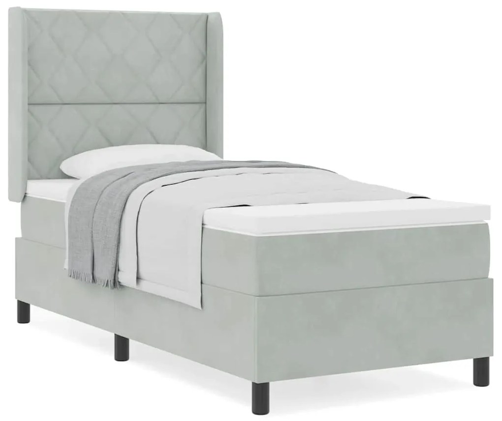 Cama Box com Colchão vidaXL Cinza Claro 90x190 cm Veludo