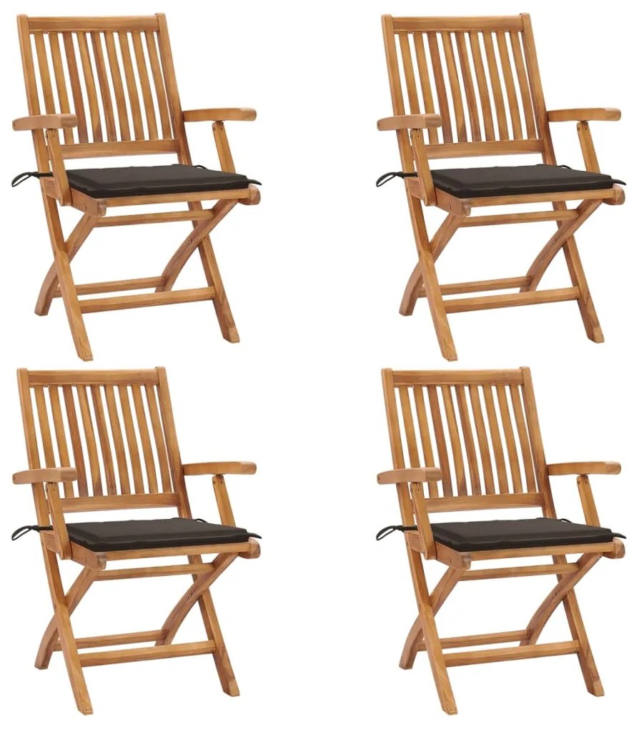 vidaXL Cadeiras de jardim dobráveis c/ almofadões 4 pcs teca maciça