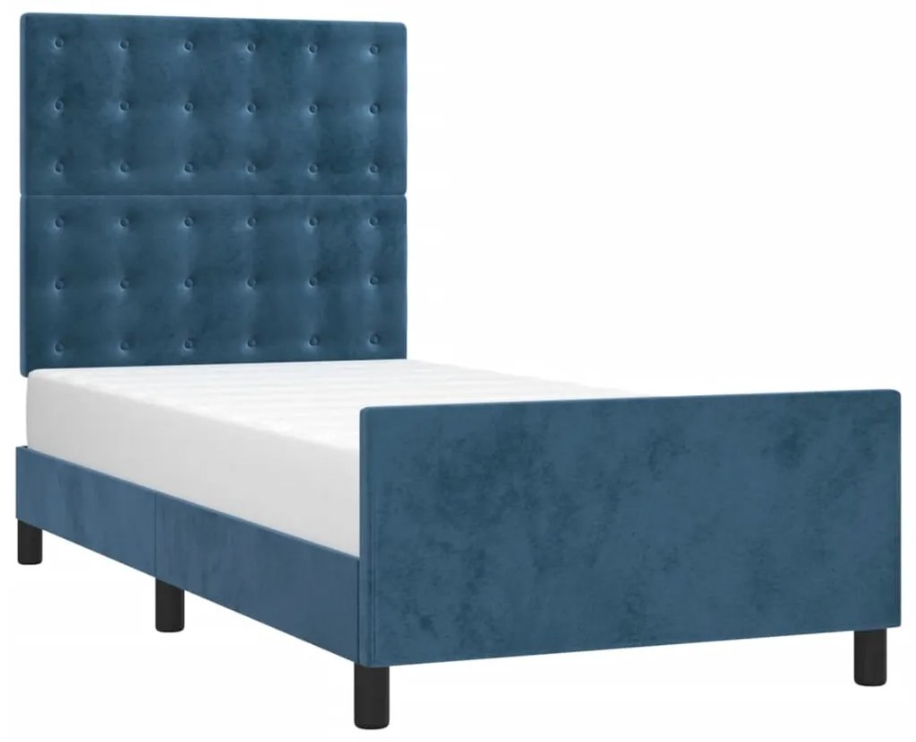 Estrutura de cama sem colchão 90x190 cm veludo azul-escuro