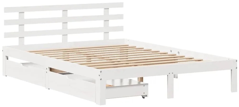 Estrutura de cama com gavetas 140x190 cm pinho maciço branco