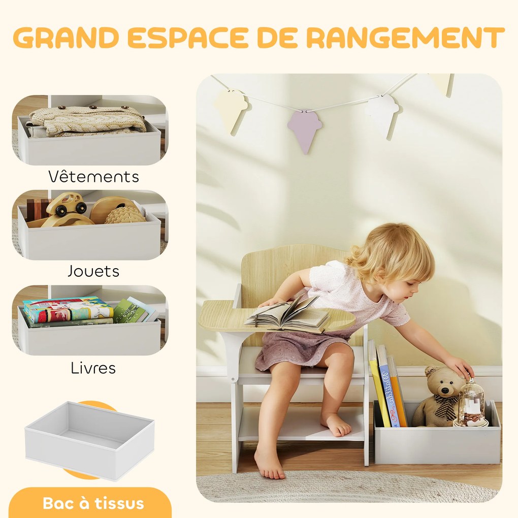 Secretária e cadeira para crianças com compartimento de arrumação, conjunto de mesa de atividades 2 em 1 para desenhar, ler e brincar, branco