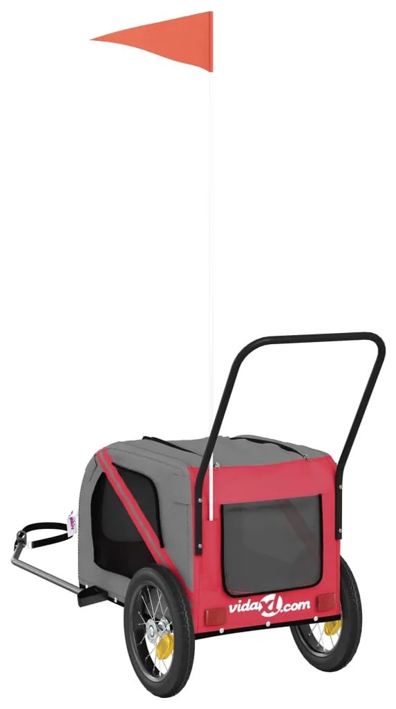 Reboque bicicleta p/ animais tecido oxford/ferro vermelho/preto