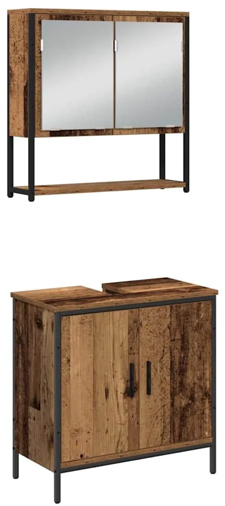 Conjunto de Móveis para Banheiro 4 Peças - Madeira Antiga - Madeira Co